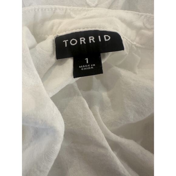 Torrid Cotton Clip Dot Collarless Lace Trim Long Sleeve Top White Plus Size 1 1X - Picture 7 of 9